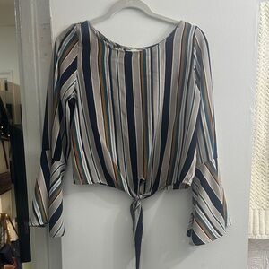 Striped Long Sleeve Tie-Front Top